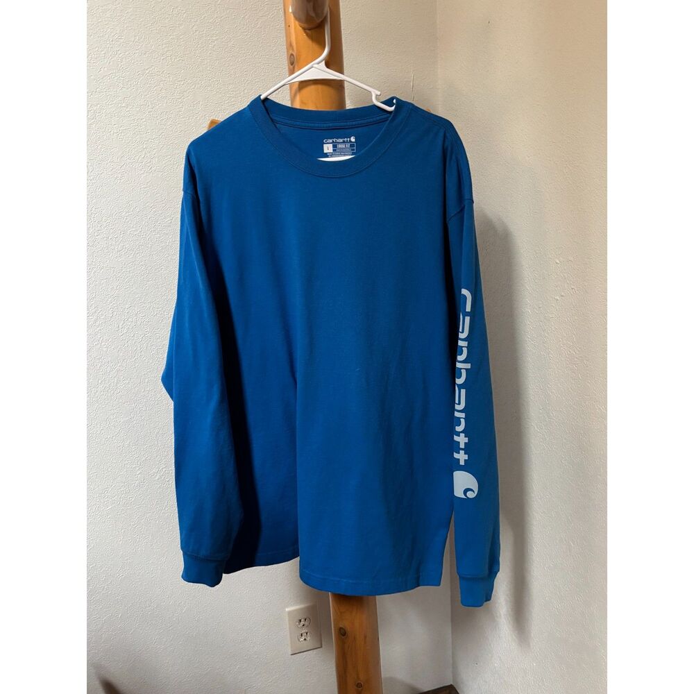 Carhartt Force Loose Fit Blue Long Sleeve Logo T-Shirt Men's Large